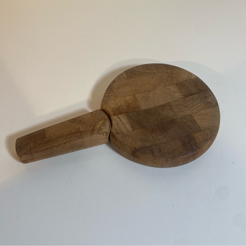 Vintage 1950 Dansk Wood Parquet Round Cutting Board Removable Knife Handle